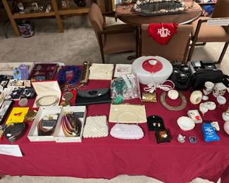 Jewelry, small clutches, porcelain eggs, vaporizer 