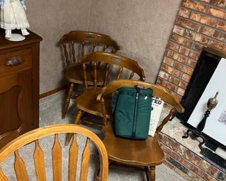 3 wooden chairs  & wine cooler