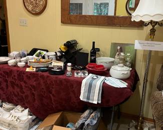 Great mirror, cork artwork, misc dishes, more French china