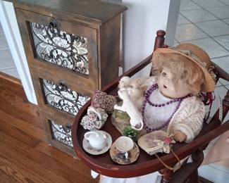 DOLL CHAIR AND CUPBOARD
