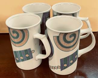 SET OF MIKASA INTAFLIO LIFE STYLE GEOMETRIC PORCELAIN MUGS BY JOHN BERGEN