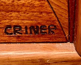 SIGNED MID CENTURY MODERN WOODEN MARQUETRY WALL SCULPTURE TRIPTYCH BY CRINER