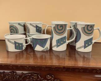 SET OF MIKASA INTAFLIO LIFE STYLE GEOMETRIC PORCELAIN MUGS BY JOHN BERGEN