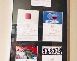 FRAMED COLLECTION OF CHATEAU MOUTON ROTHCHILD ARTIST DESIGNED WINE LABELS