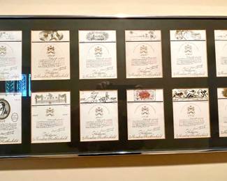 FRAMED COLLECTION OF CHATEAU MOUTON ROTHCHILD ARTIST DESIGNED WINE LABELS