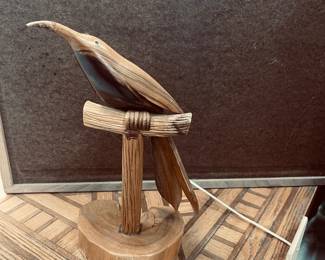 O'S BIRD CARVED IN HAWAII MILO WOOD