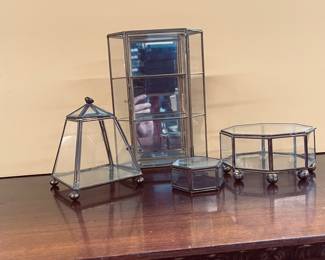 BRASS AND GLASS DISPLAY JEWELRY CASES