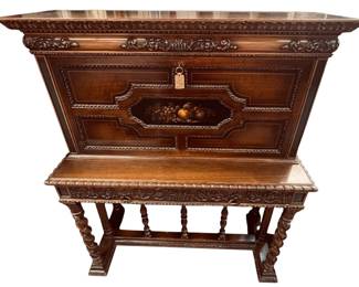 19TH CENTURY FRENCH RENAISSANCE REVIVSASL CARVED OAK DESK
