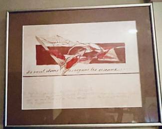 FRAMED MID CENTURY MODERN ABSTRACT PRINT FRENCH WINE LABEL
