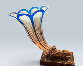 19TH CENTURY FRENCH RAMS HEAD MOUNTED ON GLASS CORNACOPIA