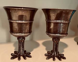 SILVER PLATED NOVELTY GOBLETS WITH BIRD TALON STEMS