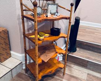 vintage or antique four-tier bamboo and wood étagère