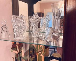 Waterford vase, paperweights and bell