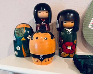 collection of handcrafted wooden Japanese Kokeshi Dolls