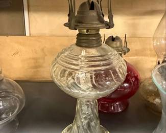Vintage DABS Clear Glass Swirl Pattern Oil Lamp