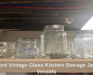 Assorted Vintage Glass Kitchen Storage Jars and Vessels
