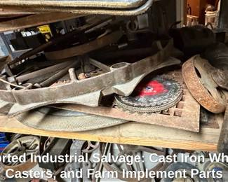 Assorted Industrial Salvage Cast Iron Wheels, Casters, and Farm Implement Parts second image