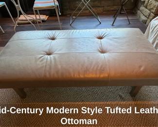 MidCentury Modern Style Tufted Leather Ottoman