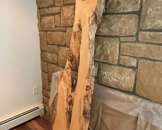 Live Edge Wood Slab Sculpture with Natural Void and Knot