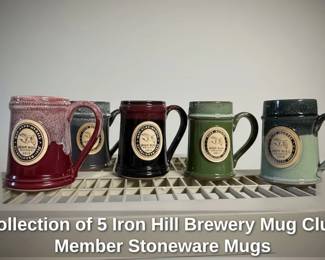 Collection of Iron Hill Brewery Mug Club Member Stoneware Mugs