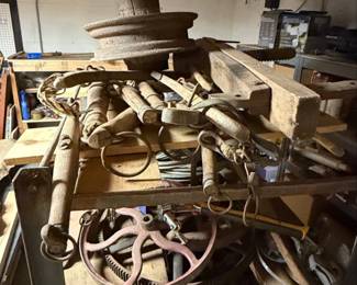 Vintage Farm Implement and Hay Trolley Assortment