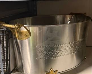 Vintage HandHammered Brass Planter Bucket with Leaf Motif