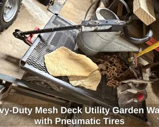 HeavyDuty Mesh Deck Utility Garden Wagon with Pneumatic Tires