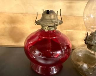 Vintage Ruby Red Glass Oil Lamp Base