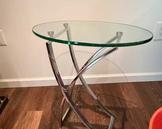 Modern Chrome and Glass Elliptical Accent Table with XBase