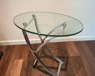 Modern Chrome and Glass Elliptical Accent Table with XBase third image