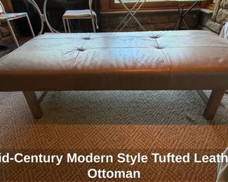 MidCentury Modern Style Tufted Leather Ottoman second image