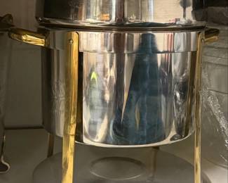 Vintage Stainless Steel and Brass Chafing Dish
