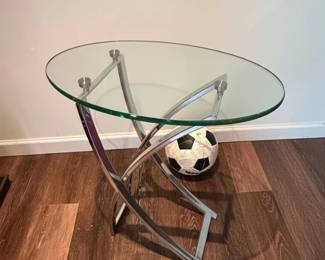 Modern Chrome and Glass Elliptical Accent Table with XBase second image