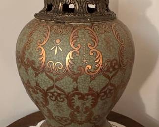 Vintage Decorative Ceramic Temple Jar with Brass Base