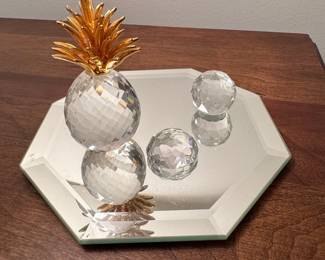 Swarovski Crystal Pineapple and Spheres on Mirrored Tray