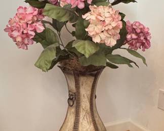 Decorative Floor Vase with Artificial Hydrangea Arrangement