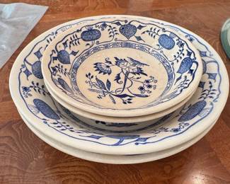 Vintage Blue Onion Pattern Earthenware Plates