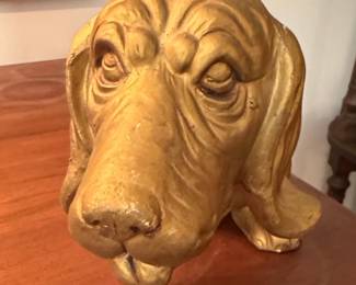 Vintage Gold-Painted Chalkware Basset Hound Figurine