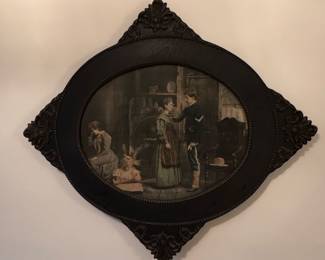 Victorian Era Genre Scene Print in Ornate Oval Frame