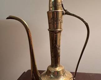 Vintage Etched Brass Aftaba Ewer