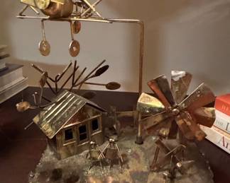 Vintage Copper and Brass Kinetic Music Box Sculpture