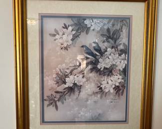 Lena Liu 'Blue Bird with Rhododendrons' Limited Edition Print