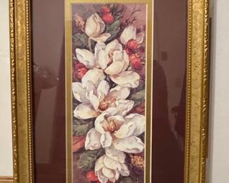 Vintage Barbara Mock Magnolia Floral Print in Gilt Frame