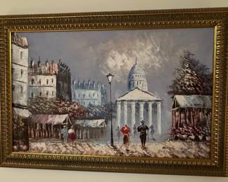Original Oil Painting of a Parisian Street Scene by Moretti