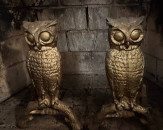 Vintage Cast Iron Owl Fireplace Andirons