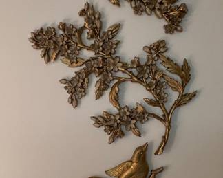 1967 Vintage Syroco Gold Bird and Dogwood Branch Wall Plaques