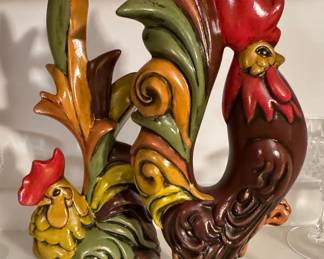 Vintage Mid-Century Ceramic Rooster Figurine Pair
