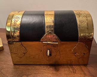 Vintage Brass and Leather Document Box