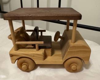 Handcrafted Wooden Golf Cart Toy with Golf Bags