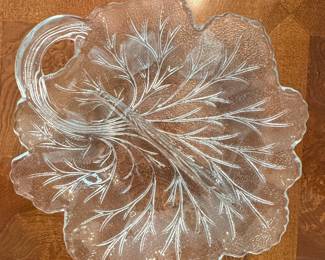 Vintage Indiana Glass Pebble Leaf Divided Relish Dish